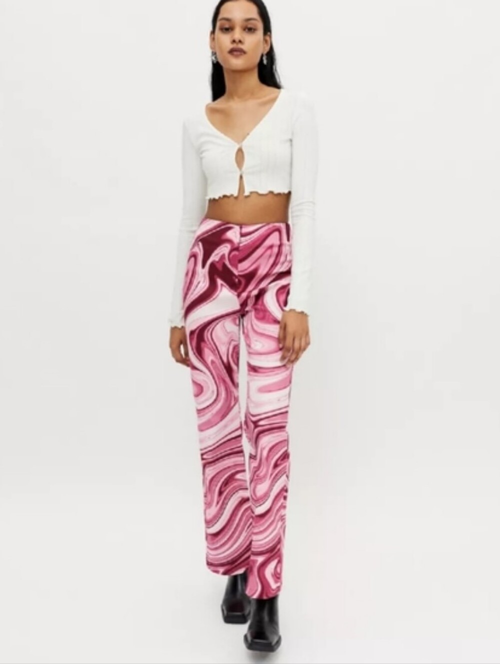 Nwot Urban Outfitters Hosbjerg Vilma Liquid Pink Marble Flare Pants Women's S